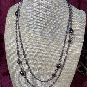 25” Chain Necklace with Shiny Silver-tone Beaded Accents. Wear long or Doubled.